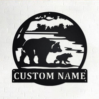 Custom Bear & Cub Scenic Metal Wall Art, Personalized Bear Name Sign Decoration For Room, Bear Home Decor, Custom Bear,Bear Metal Wall Decor - Thegiftio