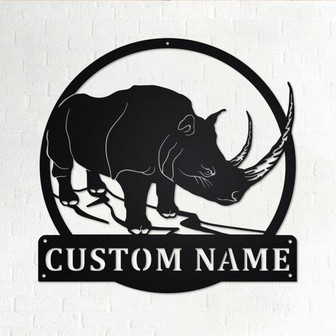 Custom Big Horn Rhino Metal Wall Art, Personalized Rhino Name Sign Decoration For Room, Rhino Metal Home Decor, Custom Rhino, Rhino Animals - Thegiftio UK