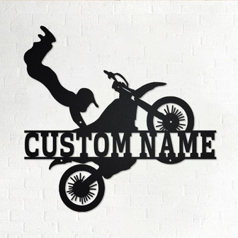 Custom Biker Metal Wall Art, Personalized Dirt Bike Name Sign Decoration For Room, Motorcycle Home Decor Motocross Rider, Custom Dirt Bike - Thegiftio UK