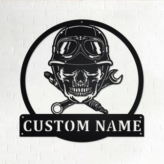 Custom Biker Skull Metal Wall Art, Personalized Biker Name Sign Decoration For Room, Biker Skull Metal Home Decor, Custom Biker, Biker Skull - Thegiftio UK