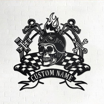 Custom Biker With Skull Metal Wall Art, Personalized Bike Name Sign Decoration For Room, Motorcycle Home Decor Motocross Rider, Custom Biker - Thegiftio