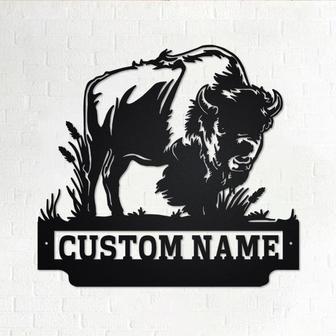 Custom Bison Buffalo Metal Wall Art, Personalized Bison Buffalo Name Sign Decoration For Room, Bison Buffalo Home Decor,Custom Bison Buffalo - Thegiftio UK