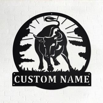 Custom Black Bull Metal Wall Art, Personalized Black Bull Name Sign Decoration For Room, Black Bull Home Decor, Custom Black Bull - Thegiftio UK