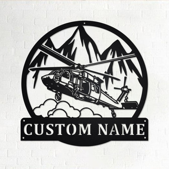 Custom Black Hawk Helicopter Metal Wall Art, Personalized Helicopter Name Sign Decoration For Room, Helicopter Metal Home Decor, Helicopter - Thegiftio UK