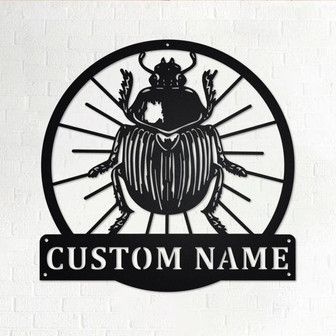 Custom Black Scarab Beetle Metal Wall Art, Personalized Black Scarab Beetle Name Sign Decoration For Room, Scarab Beetle Metal Home Decor - Thegiftio UK