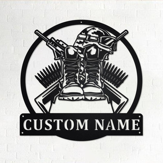 Custom Boots Guns Veteran Metal Wall Art, Personalized Veteran Name Sign Decoration For Room, Veteran Metal Home Decor, Custom Veteran - Thegiftio