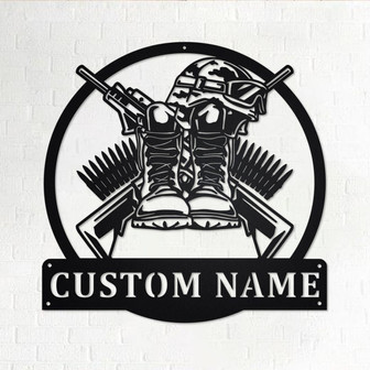 Custom Boots Guns Veteran Metal Wall Art, Personalized Veteran Name Sign Decoration For Room, Veteran Metal Home Decor, Custom Veteran - Thegiftio