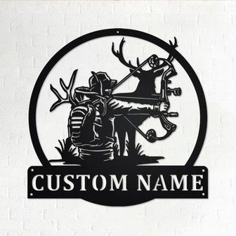 Custom Bow Hunting Metal Wall Art, Personalized Bow Hunting Name Sign Decoration For Room, Deer Bow Hunting Home Decor, Custom Bow Hunting - Thegiftio