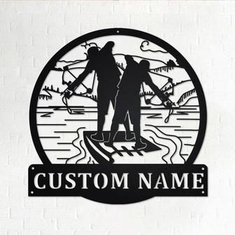 Custom Bowfishing Father And Son Metal Wall Art, Personalized Bowfishing Name Sign Decoration For Room, Bowfishing Home Decor, Bowfishing - Thegiftio UK