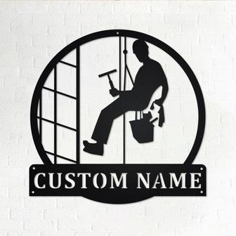 Custom Building Glass Cleaner Metal Wall Art, Personalized Glass Cleaner Name Sign Decoration For Room, Glass Cleaner Metal Home Decor - Thegiftio UK