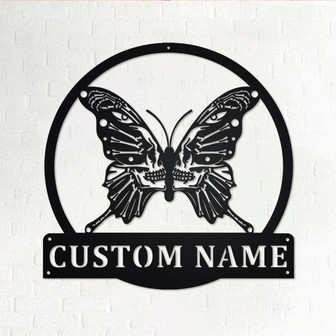 Custom Butterfly Skull Metal Wall Art, Personalized Butterfly Name Sign Decoration For Room, Butterfly Home Decor, Custom Butterfly Skull - Thegiftio UK