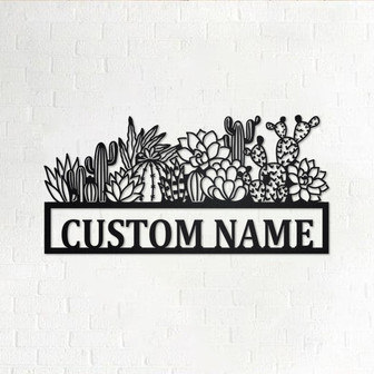 Custom Cactus Border Metal Wall Art, Personalized Cactus Name Sign Decoration For Room, Cactus Metal Home Decor, Custom Cactus Border,Cactus - Thegiftio UK
