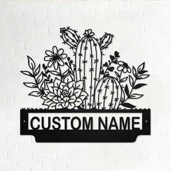 Custom Cactus Flower Metal Wall Art, Personalized Cactus Name Sign Decoration For Room, Cactus Metal Home Decor, Custom Cactus Flower,Cactus - Thegiftio UK