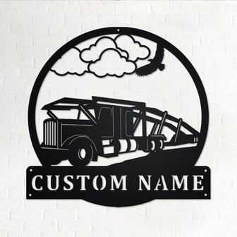 Custom Car Hauler Truck Metal Wall Art, Personalized Truck Driver Name Sign Decoration For Room, Car Hauler Truck Home Decor, Custom Truck - Thegiftio UK