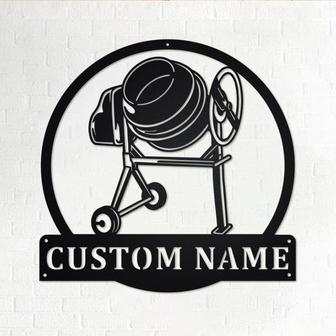 Custom Cement Mixer Portable Metal Wall Art, Personalized Cement Mixer Portable Name Sign Decoration For Room, Cement Mixer Metal Home Decor - Thegiftio UK