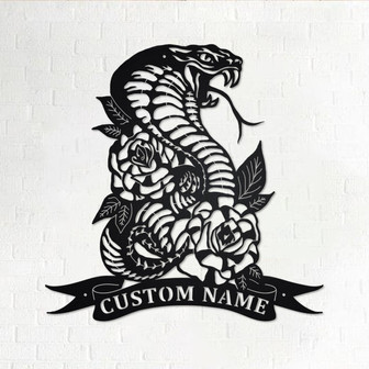 Custom Cobra Snake & Roses Metal Wall Art, Personalized Cobra Snake Name Sign Decoration For Room, Cobra Snake Home Decor,Custom Cobra Snake - Thegiftio UK