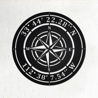 Custom Compass Rose Metal Sign - Custom Coordinates - Nautical Address Wall Art - Custom Compass Nautical Address Decoration For Home - Thegiftio UK