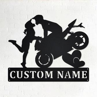 Custom Couple Motorcycle Metal Wall Art, Personalized Motorcycle Name Sign Decoration For Room, Motorcycle Home Decor, Custom Motorcycle - Thegiftio UK