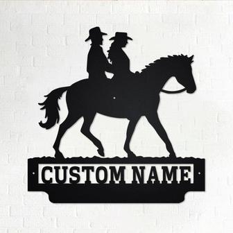Custom Cowboy and Cowgirl Riding a Horse Metal Wall Art, Personalized Cowboy Name Sign Decoration For Room, Cowboy Home Decor, Custom Cowboy - Thegiftio UK