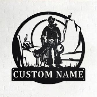 Custom Cowboy With Saddle Metal Wall Art, Personalized Cowboy Name Sign Decoration For Room, Cowboy Home Decor, Custom Cowboy, Cowboy Saddle - Thegiftio UK