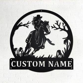 Custom Cowgirl On Horse Metal Wall Art, Personalized Cowgirl Name Sign Decoration For Room, Cowgirl Home Decor, Custom Cowgirl,Cowgirl Horse - Thegiftio UK