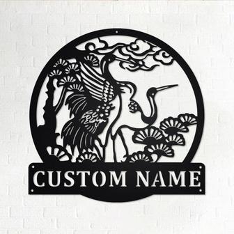 Custom Cranes Pine Tree Metal Wall Art, Personalized Crane Name Sign Decoration For Room, Crane Home Decor, Custom Crane, Crane Animal Lover - Thegiftio UK