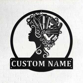 Custom Curly Hair Style Metal Wall Art, Personalized Curly Hair Name Sign Decoration For Room, Curly Hair Home Decor, Custom Curly Hair - Thegiftio