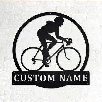 Custom Women Cycling Metal Wall Art, Personalized Cycling Name Sign Decoration For Room, Cycling Moon Metal Home Decor, Custom Cycling - Thegiftio