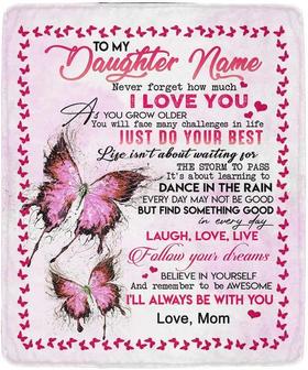 Custom Daughter Name Fleece Blanket Pink Butterfly Ultra-soft Micro Fleece Blanket Personalized Gift Blanket From Dad Or Mom - Thegiftio UK