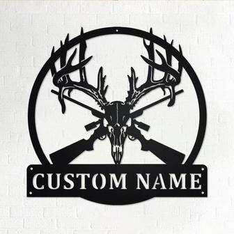 Custom Deer Skull Hunting Metal Wall Art, Personalized Deer Hunter Name Sign Decoration For Room, Deer Hunting Home Decor, Custom Hunting - Thegiftio