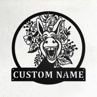 Custom Donkey With Flowers Metal Wall Art, Personalized Donkey Name Sign Decoration For Room, Donkey Metal Home Decor, Custom Donkey - Thegiftio UK