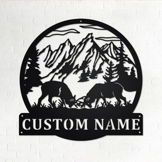 Custom Dueling Caribou Elk Deer Metal Wall Art, Personalized Elk Deer Name Sign Decoration For Room, Elk Deer Hunting Home Decor, Elk Deer - Thegiftio UK