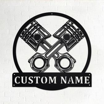 Custom Engine Piston Metal Wall Art, Personalized Mechanic Name Sign Decoration For Room,Engine Piston Metal Home Decor,Custom Engine Piston - Thegiftio UK