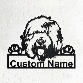 Custom English Sheepdog Dog Metal Wall Art, Personalized English Sheepdog Name Sign Decoration For Room, English Sheepdog Metal Home Decor - Thegiftio UK