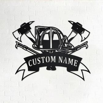 Custom Fire Fighter Tools Metal Wall Art, Personalized Firefighter Name Sign Decoration For Room, Firefighter Metal Home Decor, Firefighter - Thegiftio UK