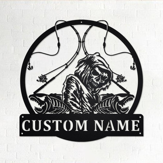 Custom Fish Reaper Skull Metal Wall Art, Personalized Fisherman Name Sign Decoration For Room, Fishing Metal Home Decor, Custom Fisherman - Thegiftio UK