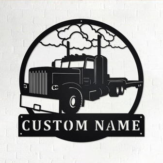Custom Flat Bed Semi Truck Metal Wall Art, Personalized Truck Driver Name Sign Decoration For Room, Bed Semi Truck Home Decor, Custom Truck - Thegiftio UK