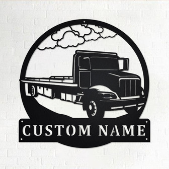 Custom Flat Bed Tow Truck Metal Wall Art, Personalized Truck Driver Name Sign Decoration For Room, Bed Semi Truck Home Decor, Custom Truck - Thegiftio UK