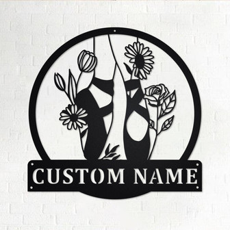 Custom Floral Ballet Shoes Metal Wall Art, Personalized Ballet Dancer Name Sign Decoration For Room, Ballet Metal Home Decor, Custom Ballet - Thegiftio UK