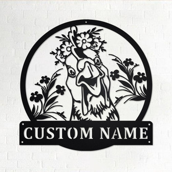 Custom Floral Chicken Metal Wall Art, Personalized Chicken Name Sign Decoration For Room, Chicken Farm Home Decor,Custom Chicken,Farmer Gift - Thegiftio UK