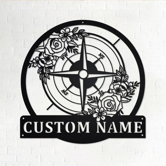 Custom Floral Compass Metal Wall Art, Personalized Compass Name Sign Decoration For Room, Compass Metal Home Decor, Custom Compass - Thegiftio UK