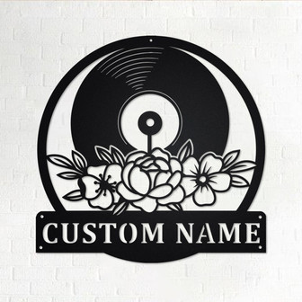 Custom Floral Music Turntable Record Metal Wall Art, Personalized Disc Jockey Name Sign Decoration For Room, DJ Metal Home Decor, Custom DJ - Thegiftio