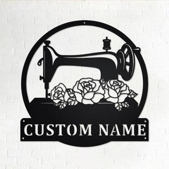 Custom Floral Sewing Machine Metal Wall Art, Personalized Sewing Name Sign Decoration For Room,Sewing Metal Home Decor,Custom Sewing Machine - Thegiftio UK