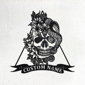 Custom Floral Snake Skull Metal Wall Art, Personalized Snake Skull Name Sign Decoration For Room, Snake Skull Home Decor, Custom Snake Skull - Thegiftio UK