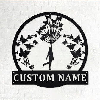 Custom Flying with Butterflies Metal Wall Art, Personalized Butterflies Name Sign Decoration For Room, Butterflies Home Decor, Butterflies - Thegiftio