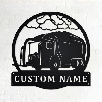 Custom Front Garbage Truck Metal Wall Art, Personalized Truck Driver Name Sign Decoration For Room, Front Garbage Truck Home Decor, Trucker - Thegiftio UK