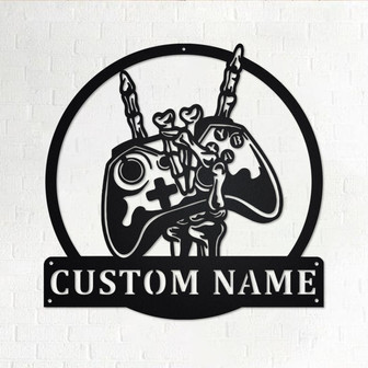Custom Gamer Skeleton Metal Wall Art, Personalized Gamer Name Sign Decoration For Room, Gamer Home Decor, Custom Gamer Skeleton, Gamer Lover - Thegiftio