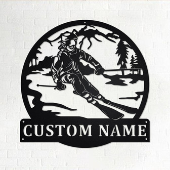 Custom Girl Skier Metal Wall Art, Personalized Skier Name Sign Decoration For Room, Girl Skier Home Decor, Custom Girl Skier, Skier Gift - Thegiftio UK