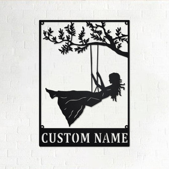 Custom Girl On A Swing Metal Wall Art, Personalized Girls Name Sign Decoration For Room, Girl On A Swing Home Decor, Custom Girls Swing - Thegiftio UK