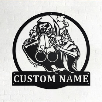 Custom Grim Reaper Shotgun Hunting Metal Wall Art, Personalized Shot Hunting Name Sign Decoration For Room, Shot Hunting Home Decor - Thegiftio UK